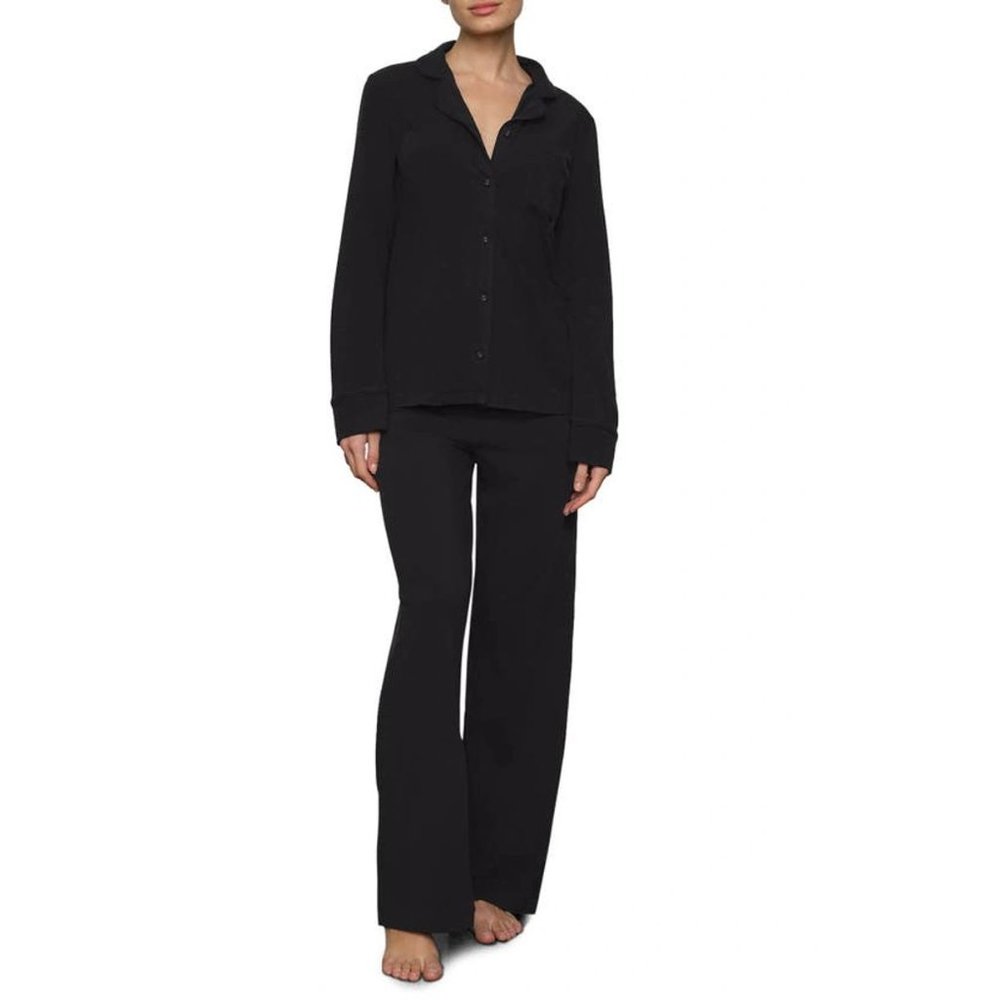 SKIMS Cotton Blend Jersey Pajamas in Soot Black Size Medium